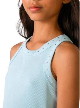 Camiseta Mayoral azul com tachinhas para menina.