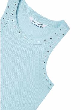 Camiseta Mayoral azul com tachinhas para menina.