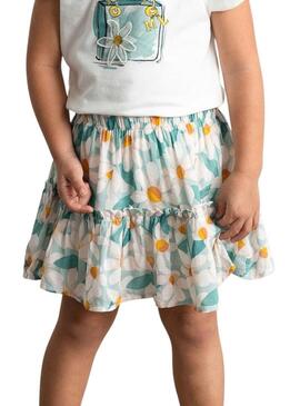 Saia branca Mayoral com estampa de flores grandes para menina.