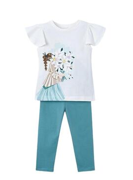 Conjunto Mayor menta com flores em relevo para menina.