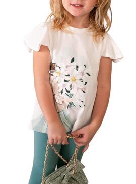 Conjunto Mayor menta com flores em relevo para menina.