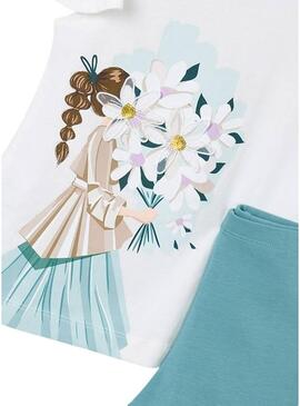 Conjunto Mayor menta com flores em relevo para menina.