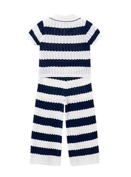 Conjunto Mayoral estampado riscas azuis para menina.