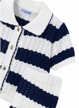 Conjunto Mayoral estampado riscas azuis para menina.