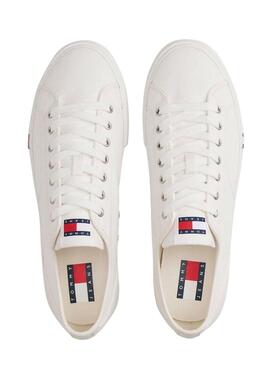 Tênis Tommy Jeans Archive de lona branco para homens.