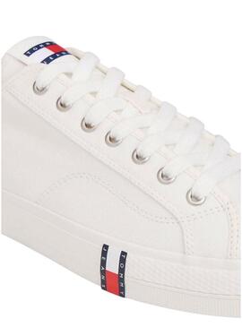 Tênis Tommy Jeans Archive de lona branco para homens.
