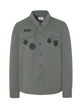 Camisa sobreposta Silbon Patches verde para homem.