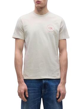 Camiseta Calvin Klein Jeans Circular logo bege para homem.