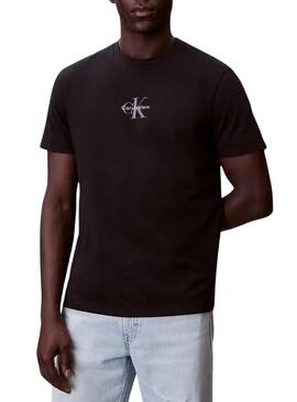 Camiseta Calvin Klein Jeans Micro monólogo preto para homem.