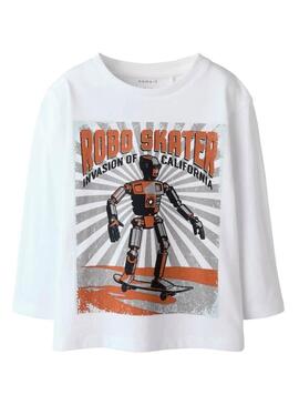 Camisa Name It robô skater branca para menino.