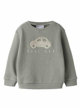 Moletom Name It verde acinzentado com carro para menino.