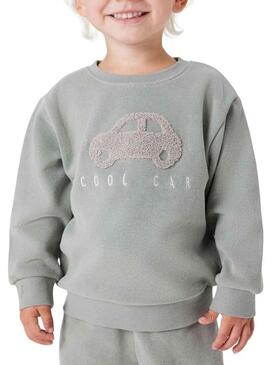 Moletom Name It verde acinzentado com carro para menino.