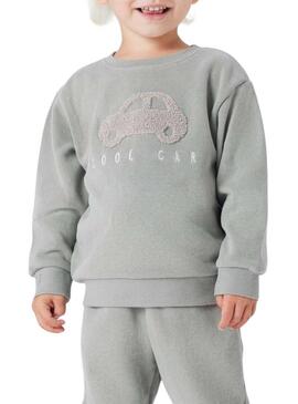 Moletom Name It verde acinzentado com carro para menino.