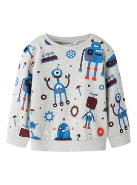 Moletom Name It robôs cinza claro para menino