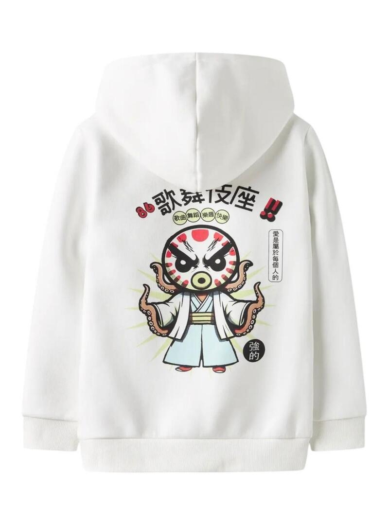 Moletom Name It com capuz desenho japonês branco para criança.