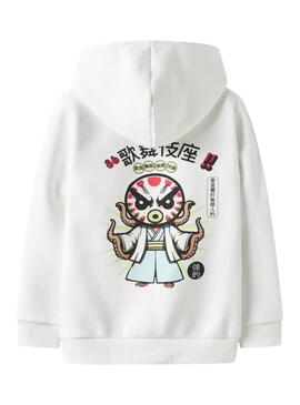 Moletom Name It com capuz desenho japonês branco para criança.