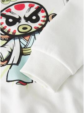 Moletom Name It com capuz desenho japonês branco para criança.