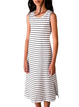 Vestido de riscas midi preto e branco.