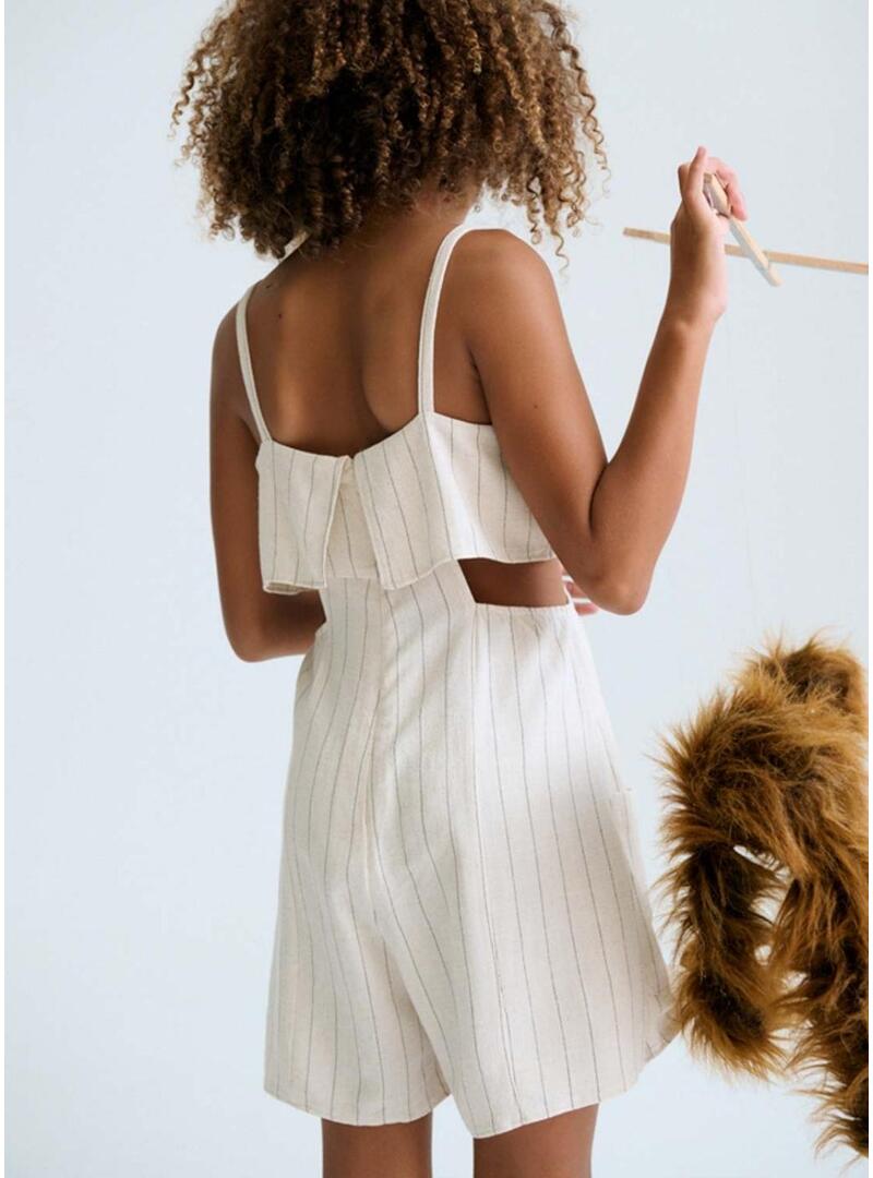 Macacão Mayoral às riscas bege para menina