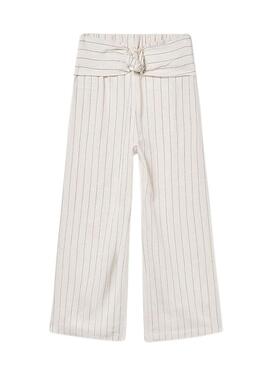 Calça listrada creme da Mayoral para menina.