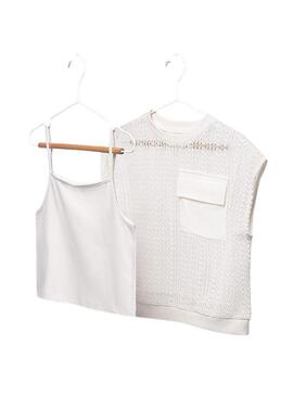 Top de malha fina cru para menina