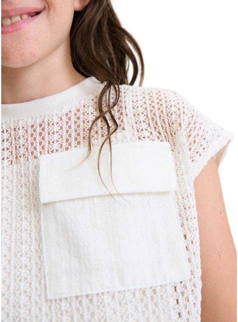 Top de malha fina cru para menina