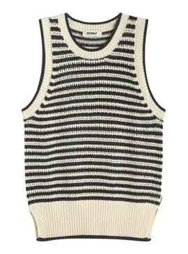 Camisola Ecoalf Tulip bege com estampa de riscas para mulher.