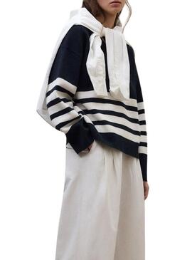 Camisola Ecoalf Koa azul marinho listrada para mulher.