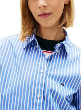 Camisa de popelín Tommy Jeans azul rayas para mulher.