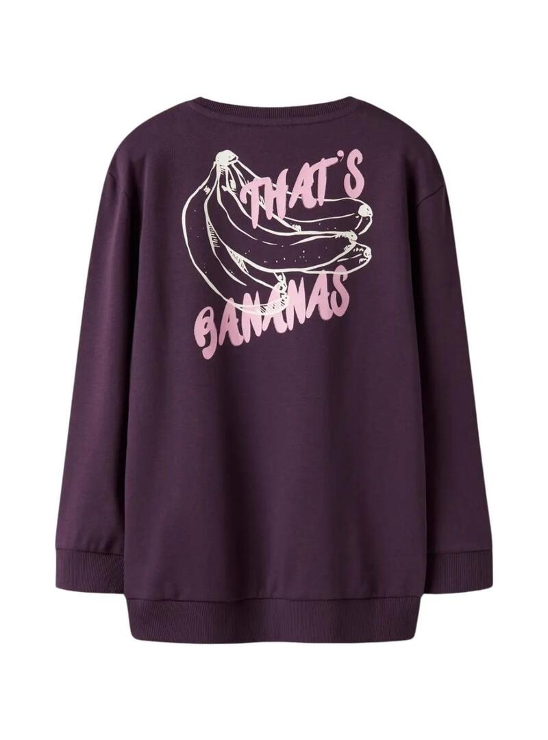 Moletom Name It Bellis estampado de bananas roxas para meninas.