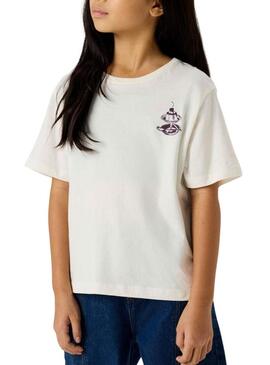 Camiseta Name It Bena com estampa gráfica em tom cru para menina.