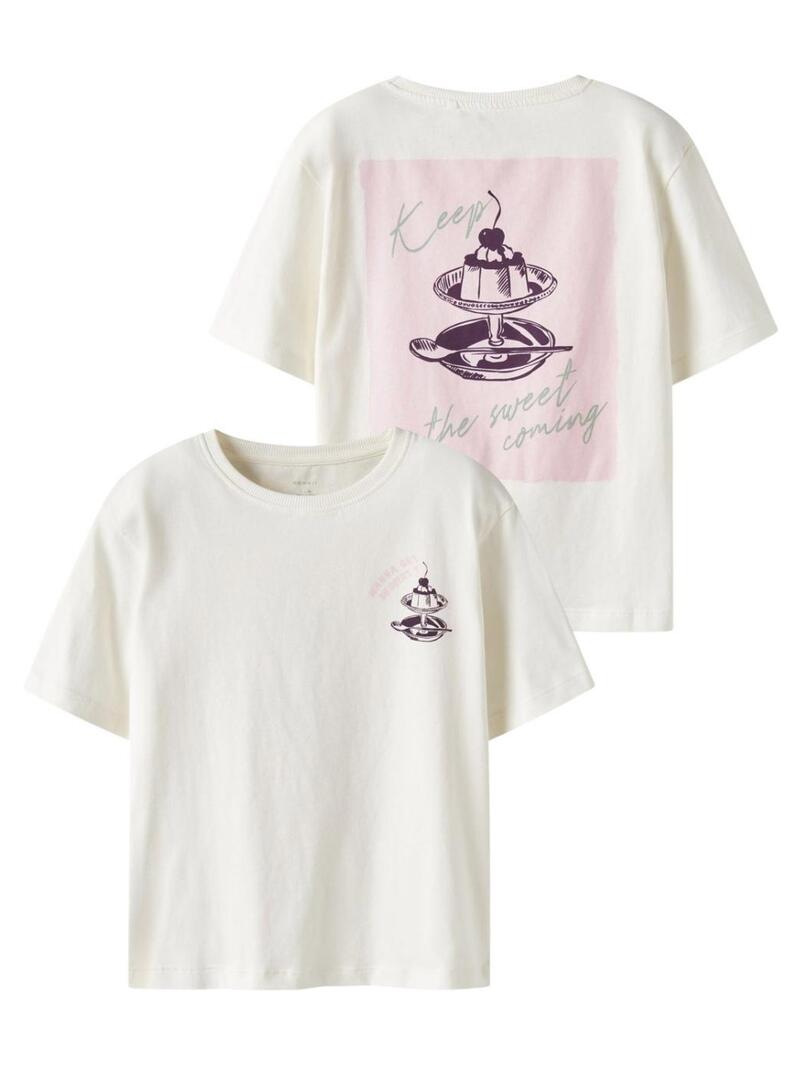 Camiseta Name It Bena com estampa gráfica em tom cru para menina.