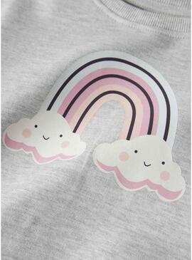 Moletom Name It Bissine arco-íris cinza claro para menina.