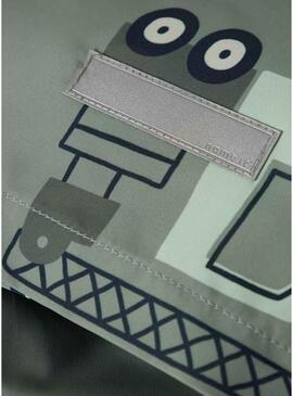 Capa de chuva Name It Max estampada com máquinas verde sálvia para menino.