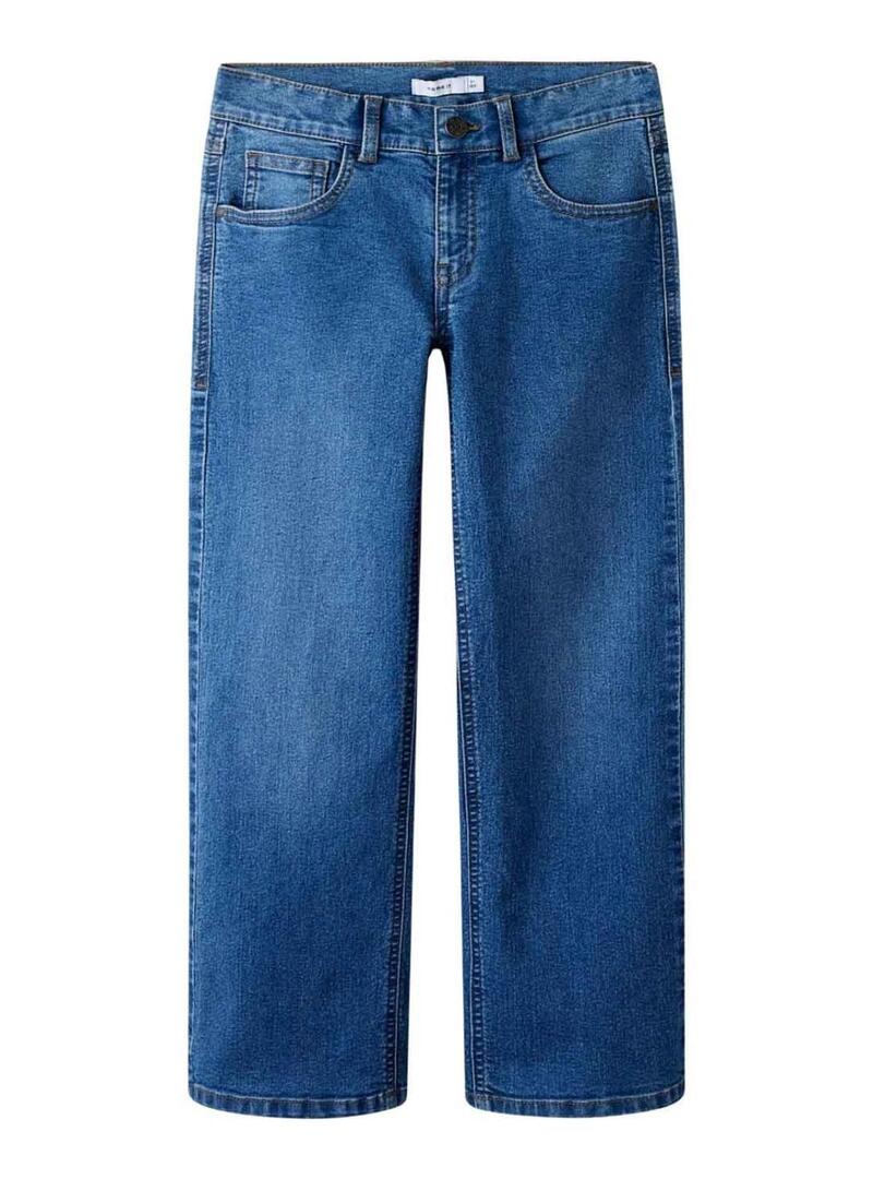 Calça Name It Frose de perna larga azul médio para menina.