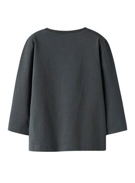 Camiseta Name It Bart estampada de dinossauros cinza antracite para menino.