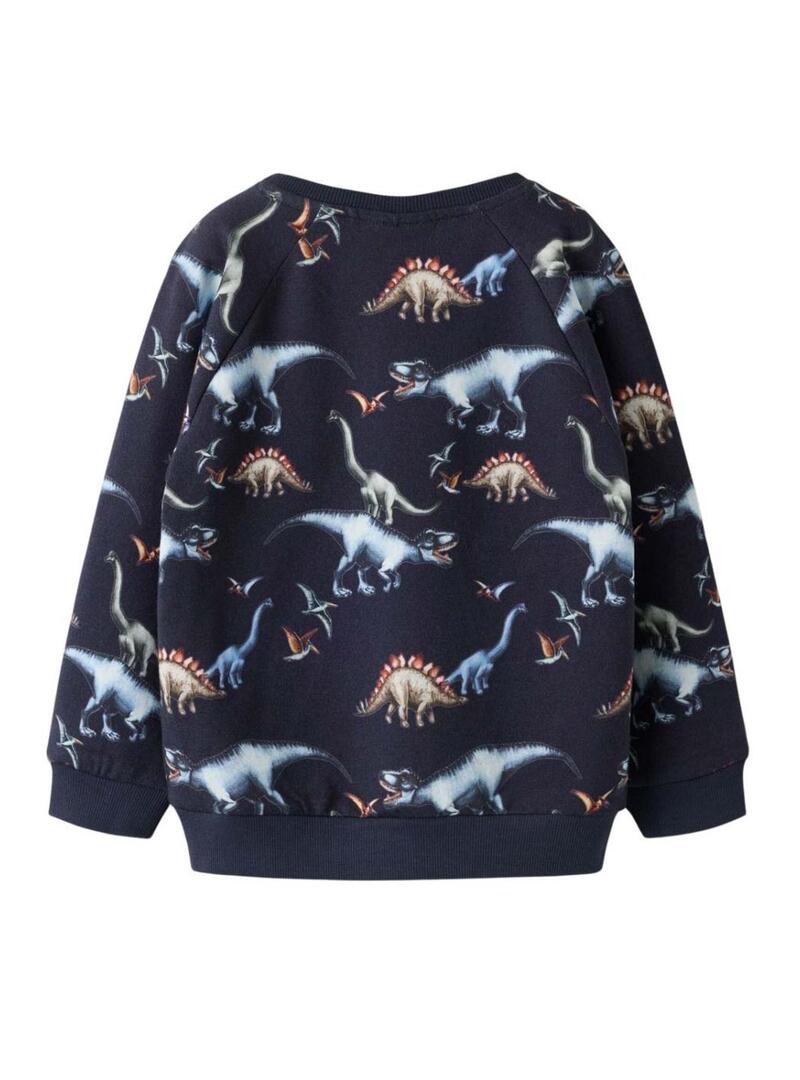 Moletom Name It Bertil estampado de dinossauros azul marinho para menino.