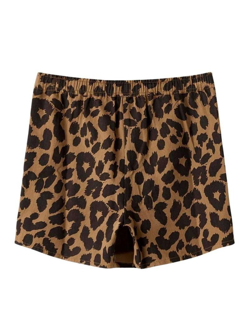 Calça curta estampada animal print marrom da Name It para menina