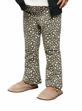 Calça flare Name It estampada de corações verde para menina.