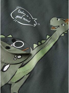 Camiseta Name It dinossauro verde escuro para menino.