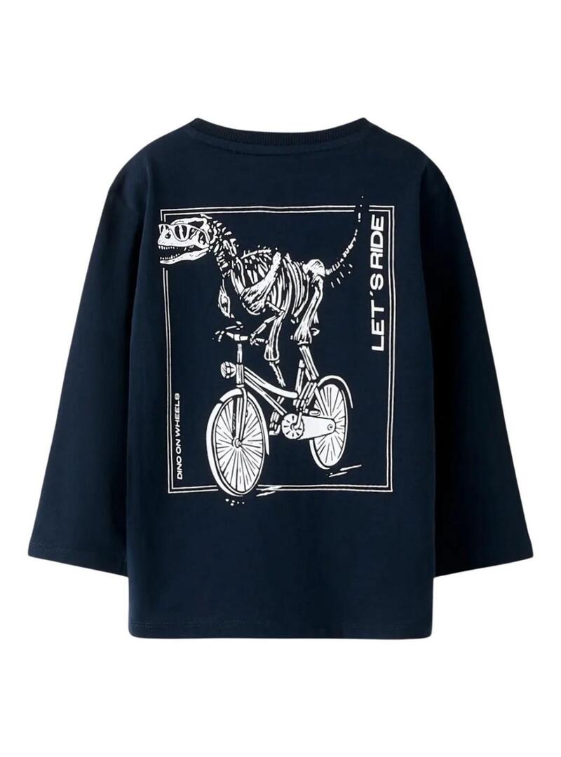 Camiseta Name It dinossauro bicicleta azul marinho para menino
