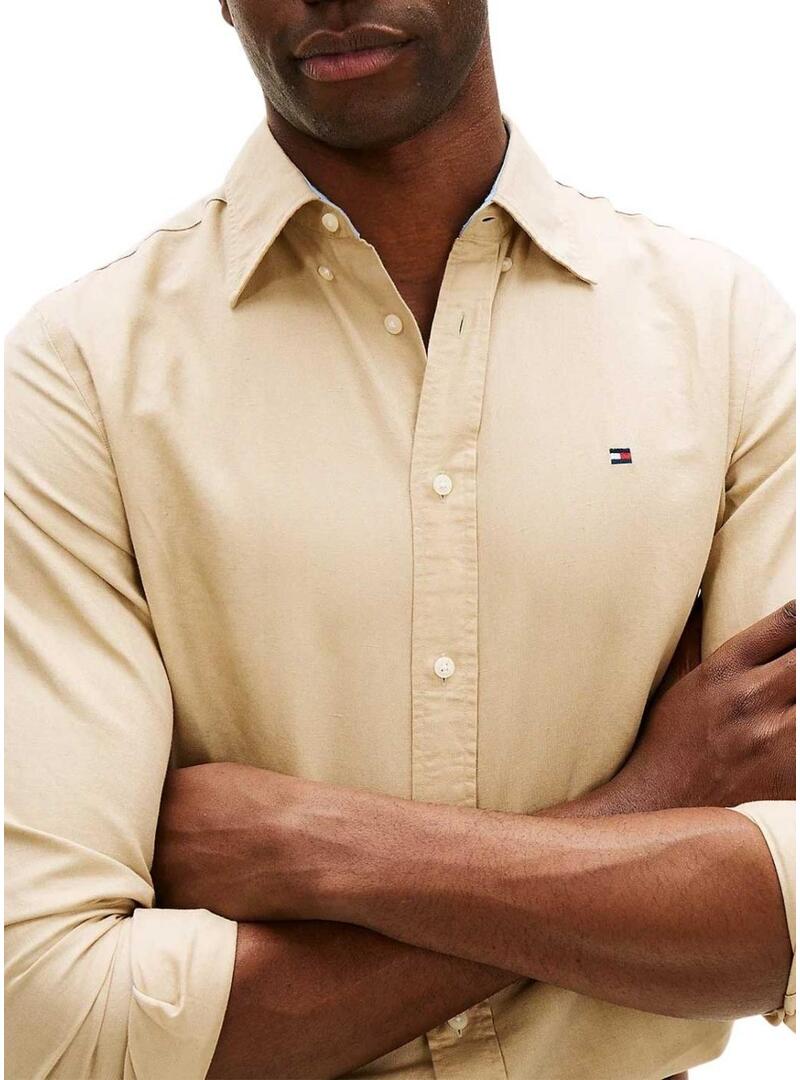 Camisa de linho Tommy Hilfiger Linen Blend bege para homem