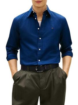 Camisa de linho Tommy Hilfiger Linen Blend azul marinho para homem