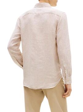 Camisa de linho Tommy Hilfiger listrada em linho Bengal em tons de bege para homem.