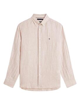 Camisa de linho Tommy Hilfiger listrada em linho Bengal em tons de bege para homem.