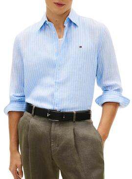 Camisa de linho Tommy Hilfiger Listras de Bengal azuis para homem.