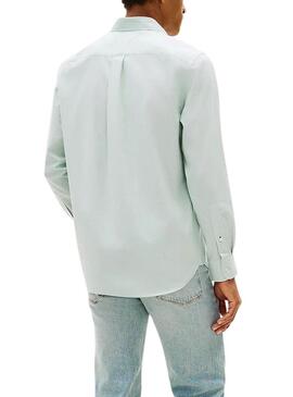 Camisa Tommy Hilfiger Light Oxford listras verde para homem.