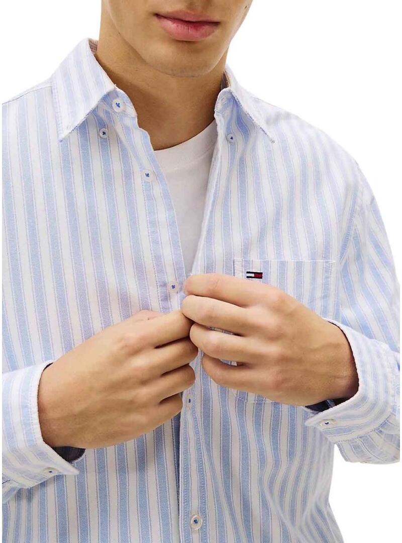 Camisa Tommy Hilfiger Stripe Oxford listras azuis para homem.