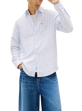 Camisa Tommy Hilfiger Stripe Oxford listras azuis para homem.