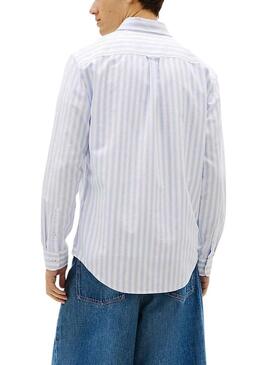 Camisa Tommy Hilfiger Stripe Oxford listras azuis para homem.
